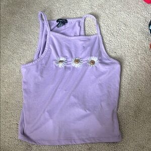 Purple Tank Top with Daisy Embroidery